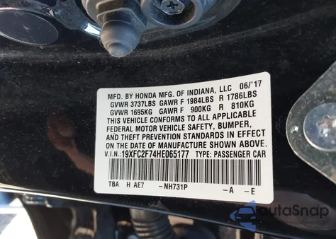 2017 Honda Civic Ex from USA, damaged, VIN 19XFC2F74HE065177